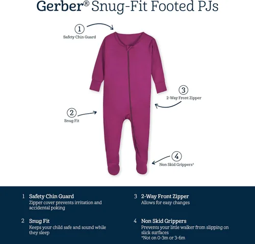 Miniatura 6 de Gerber Unisex Baby Toddler Buttery-Soft Snug Fit Footed Pajamas with Viscose Made with Eucalyptus