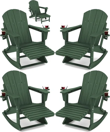 Miniatura 18 de Mecedora Adirondack de KINGYES con Otomana Retráctil y Portavasos, Silla Reclinable de Patio de HDPE Adirondack para Porche, Patio, Balcón, Azul Aqua