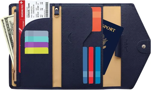 Miniatura 71 de Zoppen - Billetera de viaje con bloqueo RFID multiusos (Ver.4) Portatarjetas de pasaporte y vacunas, organizador de documentos de tres pliegues