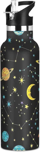 Kids Water Bottle with Straw 20 Oz Water Bottle Insulated for Boys Girls, BPA-Free, Planets Black