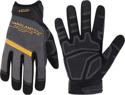 Miniatura 24 de HANDLANDY Guantes de trabajo para hombre y mujer, guantes de trabajo de mecánicos de uso general con pantalla táctil, guantes de trabajo flexibles