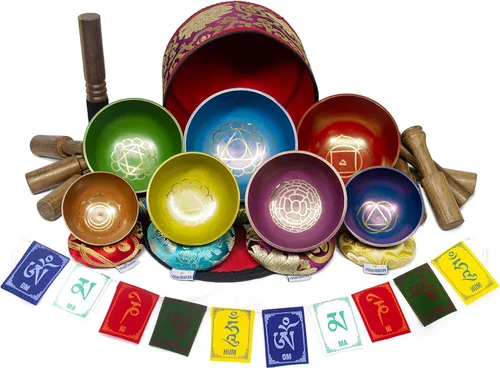 ESK Juego de 7 cuencos tibetanos curativos de chakras para meditación, cuencos cantores del Himalaya, ESK 11