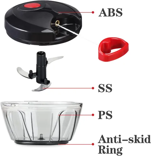 Miniatura 5 de Cambom - Picador manual de alimentos, cortador de verduras, picador con cordón para cebollas, frutas y nueces, material seguro para alimentos sin