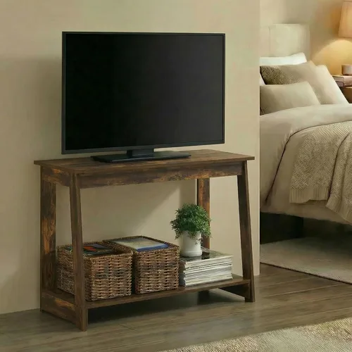 Miniatura 3 de Furinno Beginning - Soporte de TV rectangular de 2 niveles con estante abierto, consola de TV para TV de hasta 36 pulgadas, parte trasera abierta