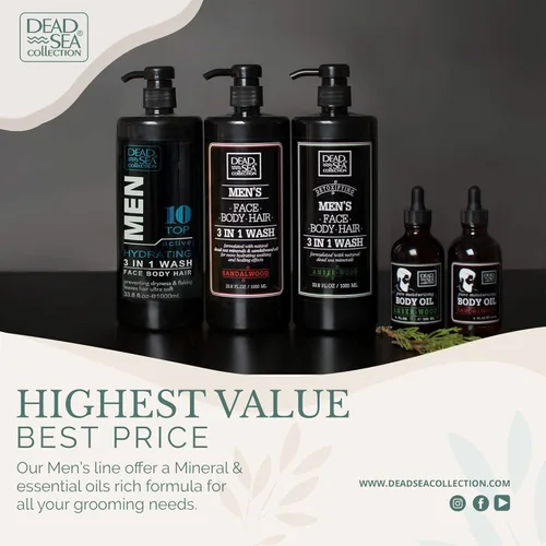 Miniatura 8 de Dead Sea Collection Sales de baño para hombres con aceite de sándalo, baño de recuperación muscular, sal pura del mar muerto para calmar y relajar