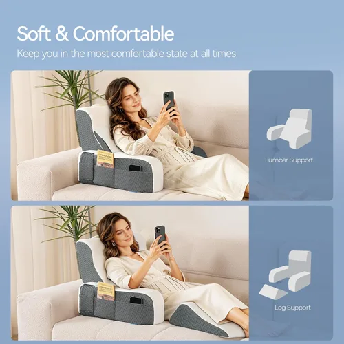 Miniatura 2 de Kayfia Almohada de lectura, almohada de espalda 10 en 1 para cama sentada con reposabrazos desmontable, almohada de respaldo con espuma