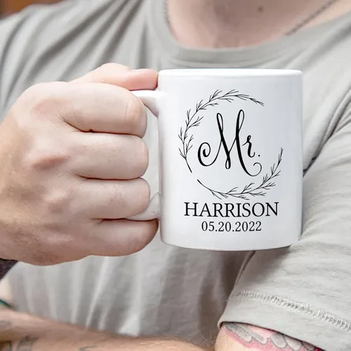 Miniatura 2 de Juego de tazas personalizadas de Mr & Mrs – Nombres personalizados, bodas, San Valentín, compromiso, regalos de despedida de soltera, tazas