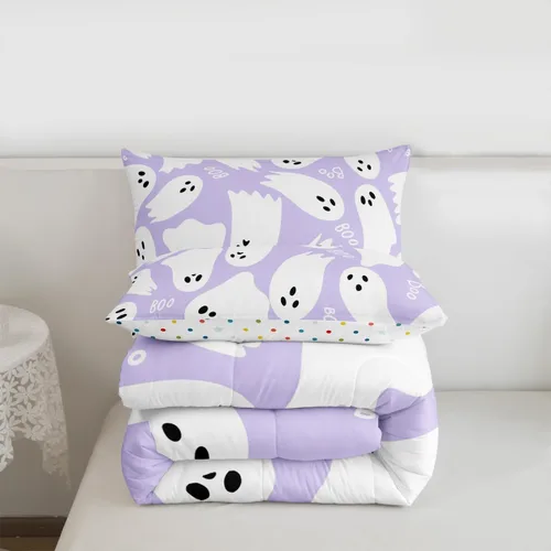 Miniatura 7 de Castle Fairy Juego de edredón de cama con temática de Halloween, tamaño Queen, juego de ropa de cama de microfibra súper suave estilo caricatura