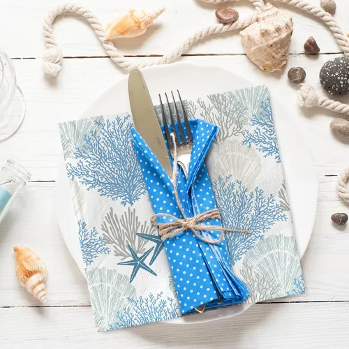 Miniatura 4 de AnyDesign 100 servilletas de papel de océano desechables con estrellas de mar y conchas de coral, servilletas de almuerzo con temática del mar