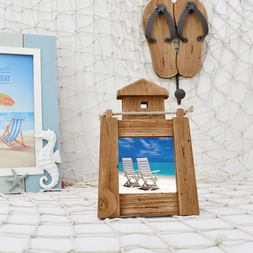 Miniatura 2 de Veclotch Marco de fotos de madera rústica de 3.5 x 3.5 pulgadas, decoración del hogar en la playa, marco de fotos con forma de faro náutico hecho a