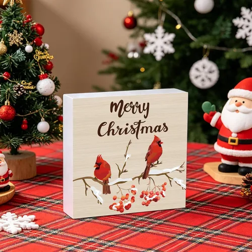 Miniatura 7 de Decoraciones navideñas para interiores, decoración de Navidad, mesa, hogar, habitación, cardenales, oficina, baño, caja de madera, letrero de madera
