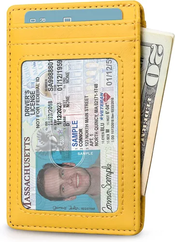 Miniatura 81 de Buffway Billetera delgada para hombre, minimalista con bolsillo frontal delgado, tarjetero de cuero con bloqueo RFID para viajes de trabajo