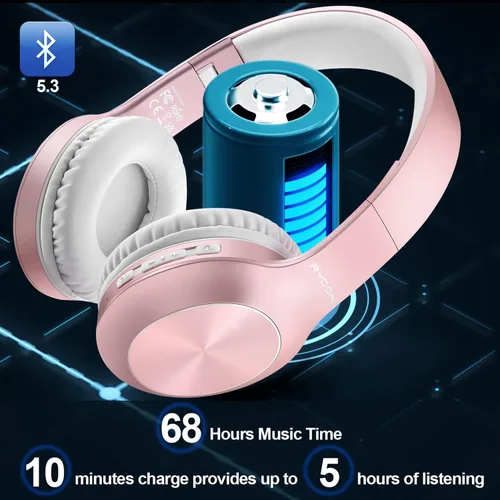 Miniatura 2 de Rydohi - Auriculares inalámbricos Bluetooth sobre la oreja con tiempo de reproducción de 68H, auriculares estéreo HiFi con micrófono y modos 3EQ