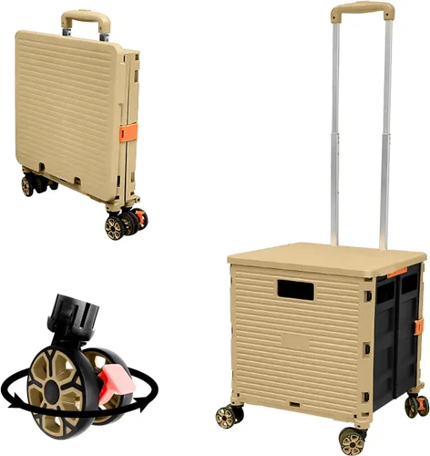 Miniatura 9 de Carrito plegable con ruedas, resistente al desgaste, sin ruido, carrito de compras con ruedas para comestibles, caja de herramientas de Caqui