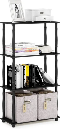 Miniatura 180 de Furinno Turn-N-Tube - Estantería de exhibición multiuso, de 4 niveles, con tubos clásicos, color nogal de Columbia y negro Columbia Nogal/Negro