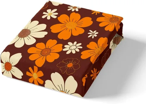 Miniatura 5 de Juego de sábanas para niños de los años 70 con diseño de flores Groovy Flowers, juego de ropa de cama hippie retro con 1 sábana encimera y 1 sábana