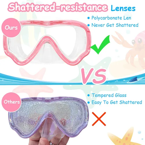 Miniatura 7 de Vvinca Kids-Goggles with Nose Cover, Diving Mask Elastic Fabric Strap Anti Fog Anti Shattered Lens for Kids Swim Goggles 3-14 01-azul y rosa
