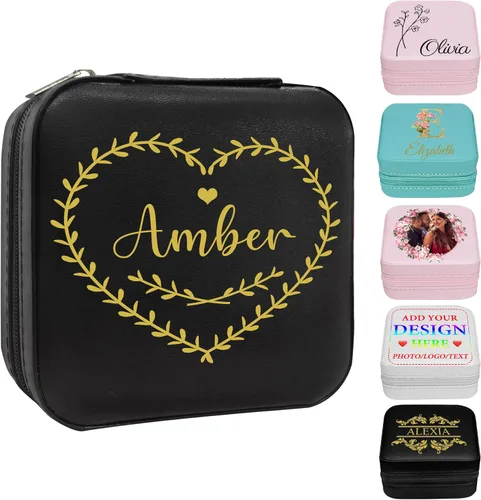 Joyero personalizado con nombre, joyero de viaje portátil personalizado, organizador de joyas de cuero, cajas de dama de honor, boda, regalo de
