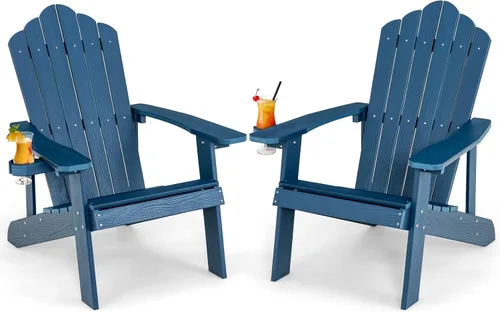 Miniatura 26 de Giantex Silla Adirondack para exteriores, sillas de patio de gran tamaño con portavasos oculto, veta de madera realista, capacidad de peso de 380