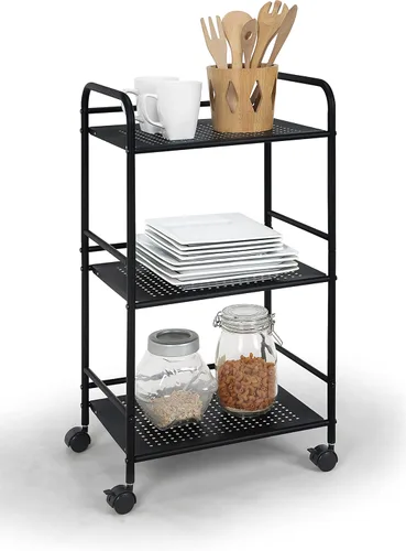 SunnyPoint Carrito utilitario con ruedas de 3 niveles, organizador de almacenamiento de metal con ruedas, carrito de cocina móvil, organizador de