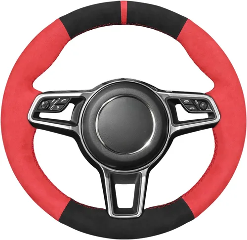 Miniatura 5 de MEWANT Funda de volante de automóvil cosida a mano de gamuza + piel sintética para Porsche 718 Boxster 2016-2022/718 Cayman 2017-2022 / Cayenne