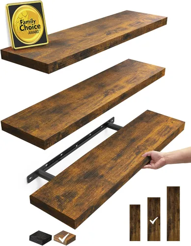 Miniatura 18 de BAYKA Estantes flotantes para pared, estantes de madera rústica montados en la pared para baño, dormitorio, sala de estar, cocina, estante colgante