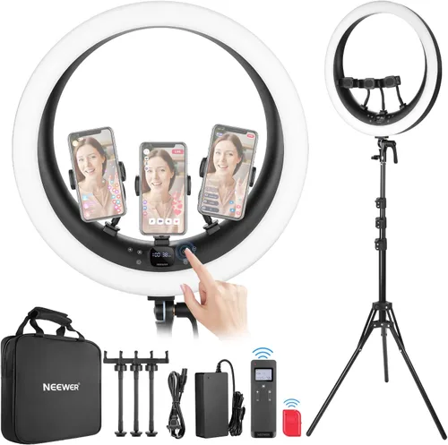 Miniatura 11 de NEEWER Anillo de luz LED RGB de 19 pulgadas con soporte, 3 soportes para teléfono, panel táctil, control de 2.4G/aplicación, 42W CRI97+ 2800lux/1.6