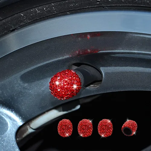 Miniatura 10 de Paquete de 4 tapas brillantes para vástagos de válvula, tapas de aire, tapones de aire de neumáticos de diamantes de cristal para automóvil, Azul