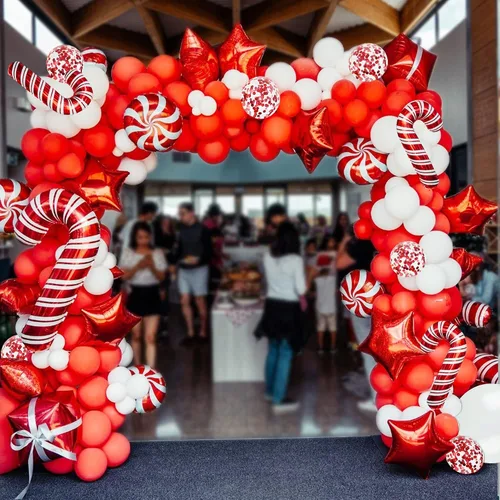Miniatura 2 de Kit de arco de globos de Navidad de 175 piezas, incluye globos rojos, blancos, de bastón de caramelo y confeti, kit de herramientas