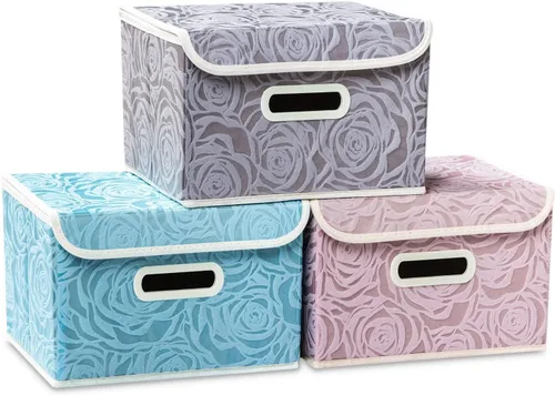 Miniatura 20 de PRANDOM Caja de almacenamiento plegable más grande con tapa [1 unidad] Contenedor Cesta Organizadora Cubo de Almacenamiento Decorativo de Tela