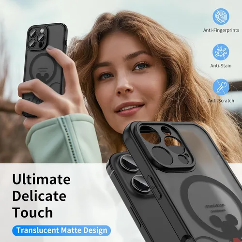 Miniatura 6 de Funda para iPhone 16 Pro Max [Compatible con MagSafe], diseño bonito, magnético, negro translúcido, mate, con borde de TPU suave y parte trasera