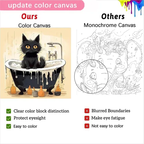 Miniatura 6 de Divertido kit de pintura por números de gato negro para adultos principiantes, paquete de 4 kits de pintura al óleo acrílica de gato negro