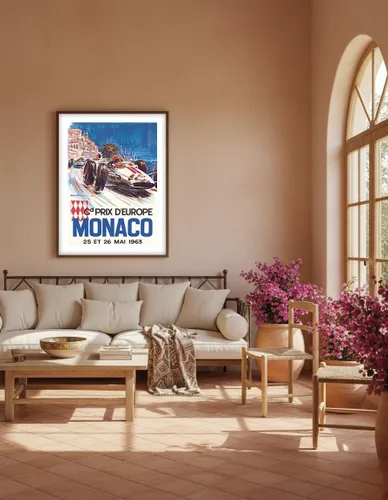 Miniatura 5 de Mónaco Grand Prix Europe (Gd Prix D'Europe) - Póster de carreras de coches vintage por Michel Beligond c.1963 - Impresión artística maestra