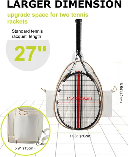 Miniatura 4 de Bolsas de tenis con capacidad para 2 raquetas para mujeres y hombres, mochila de tenis cruzada y bolsa de hombro para raqueta, bolsillo aislado