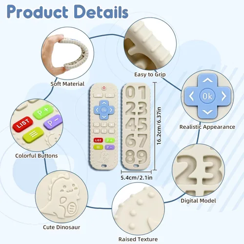 Miniatura 3 de Mordedores para aliviar la dentición, juguetes para bebés de 3 a 6 a 12 meses, regalos de silicona de grado alimenticio, control remoto, juguetes