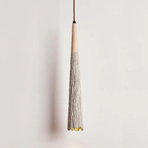 Miniatura 2 de Lámpara colgante de hormigón de estilo japonés, cable ajustable, lámpara colgante de cemento en forma de cono de isla de cocina con acento de madera