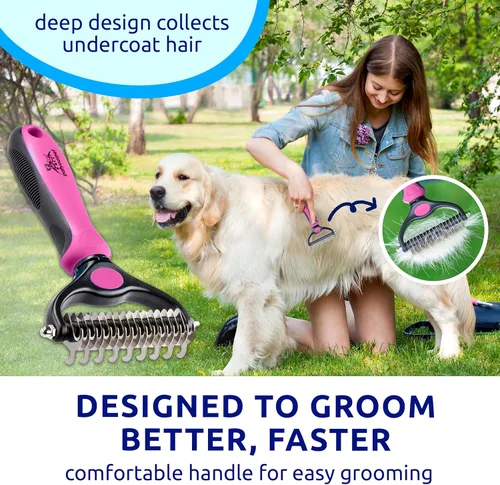 Miniatura 7 de Pat Your Pet Cepillo de deshedding – Rastrillo de doble cara para perros y gatos – Peine de desprendimiento y herramienta de desenmascaramiento