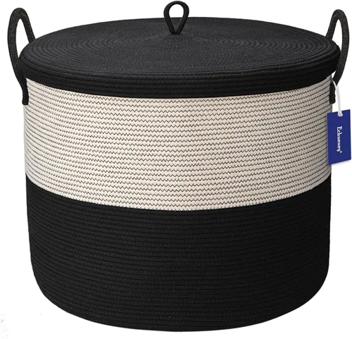 Cestas de almacenamiento extra grandes de 21 x 18 pulgadas, cestas de cuerda ecológicas con tapa, cesta de manta para sala de estar con tapa, cestas