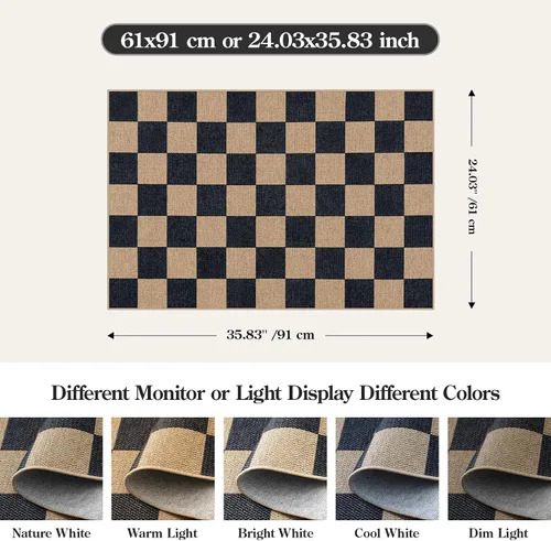 Miniatura 2 de Lahome Alfombra de yute a cuadros fácil 2'x3', alfombra pequeña para entrada, antideslizante, alfombra para la puerta delantera de la cocina