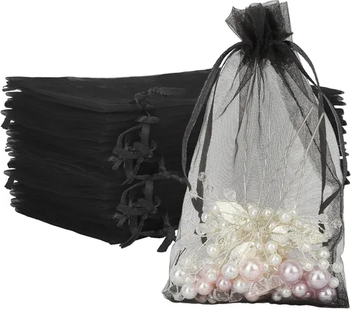 Bolsas de organza, 50 bolsas de organza de 4 x 6 pulgadas, bolsas negras para recuerdos de boda, bolsas de malla, bolsas de regalo de joyería,