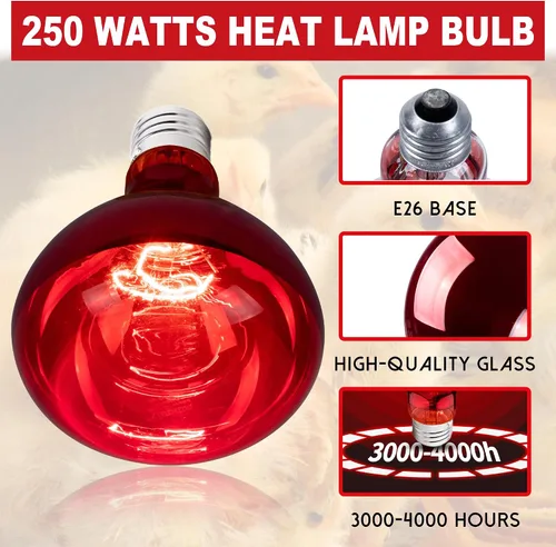 Miniatura 3 de Bombillas de calor de 250 vatios para pollos, lámpara de calor R40 para pollos, bombillas de calor infrarrojos para calentador de criadera, calor