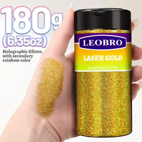 Miniatura 2 de Leobro - Purpurina dorada, 180g/6.35oz de purpurina fina holográfica dorada para resina, manualidades, vasos, uñas, cuerpo, decoraciones de fiesta