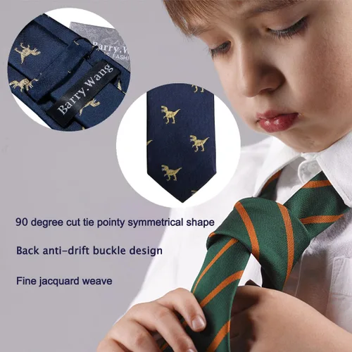 Miniatura 260 de Barry.Wang Corbata de niño regular seda tejida rayas sólido lazo bolsillo cuadrado