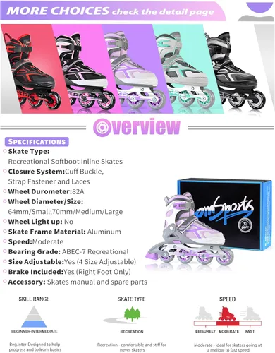Miniatura 6 de 2PM SPORTS - Patines en línea ajustables Torinx verde para niños, patines divertidos para principiantes para niños, jóvenes, niñas, hombres y mujeres