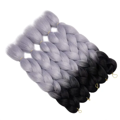 Miniatura 7 de Extensiones de cabello trenzado color gris degradado, 5 unidades, trenzas sintéticas de 24 pulgadas, 2 tonos, cabello gris para trenzas de caja, #28