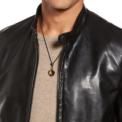 Miniatura 2 de COAI Collar con colgante de piedra de obsidiana brillante de plata con cuentas redondas