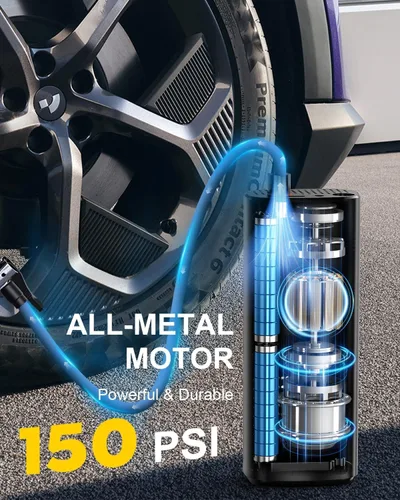 Miniatura 3 de Inflador de neumáticos portátil para neumáticos de automóvil, compresor de aire inalámbrico de 150 PSI con medidor de presión digital, apagado