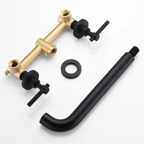 Miniatura 7 de Llenador de Bañera de Montaje en Pared Negro Mate Grifo de Bañera de Alto Flujo Dos Manijas Latón Sólido, Alcance de Caño Largo, sumerain