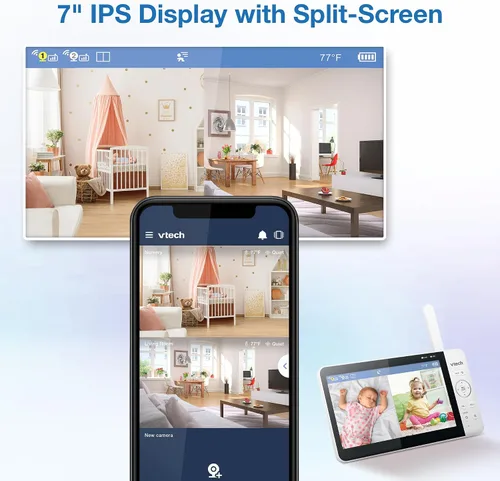 Miniatura 7 de VTech Smart WiFi Baby Monitor, 2 cámaras para gemelos y dos habitaciones – Pantalla dividida de 7 pulgadas, sensor 2K, visión gran angular