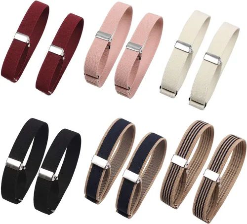12 unids/6 pares de brazaletes elásticos ajustables unisex, antideslizantes, para camisas, ligueros, brazaletes deportivos para mujeres y hombres, 6